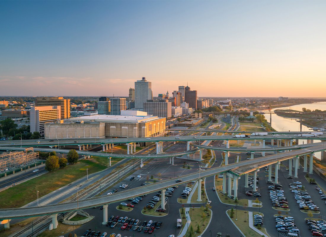 Contact - Aerial Scenic View of Downtown Memphis, Tennessee