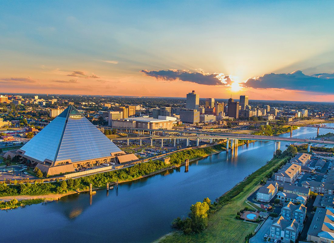 Memphis, TN - An Scenic Aerial View of the Downtown Skyline in Memphis, Tennessee