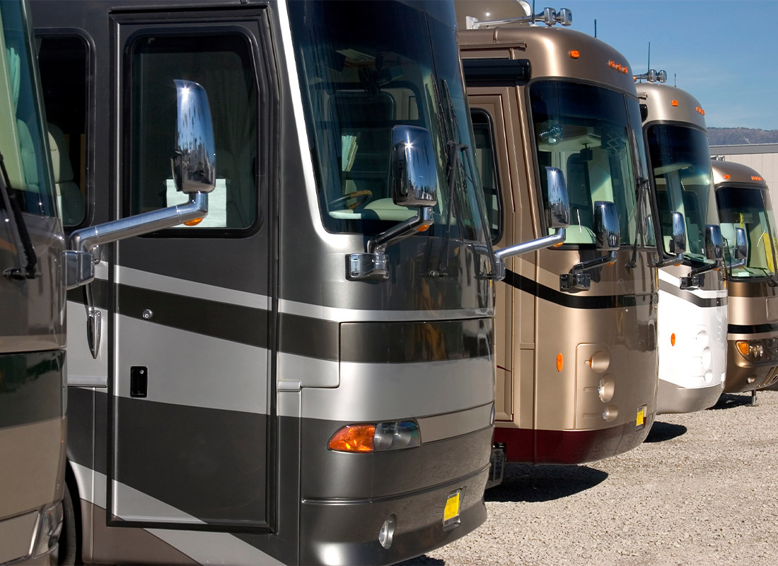 RV Dealership Insurance - New Recreational Vehicles Parked in a Parking Lot